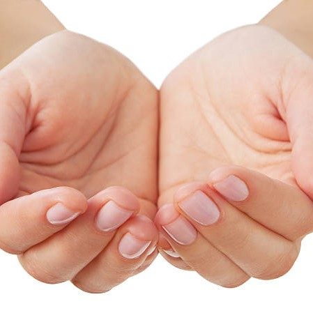 Empty  hands  isolated on white background. Focus on nails